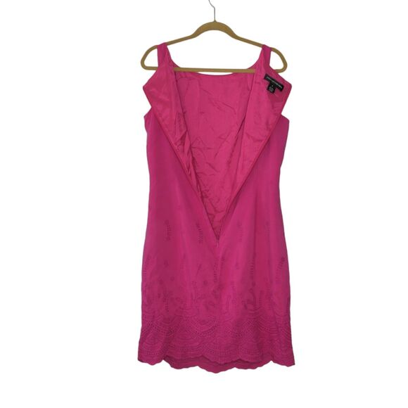 Jones New York Sz 16 Barbiecore Sleeveless Eyelet Linen Silk Dress Lined Pink A! - Picture 9 of 10